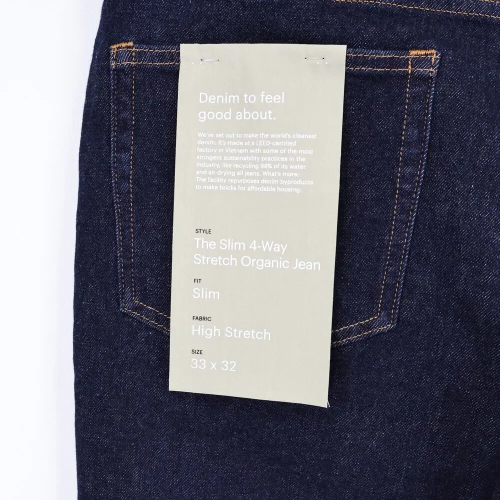NWT Everlane Men's The Slim 4-Way Stretch Organic Jean Uniform Dark Indigo 33x32